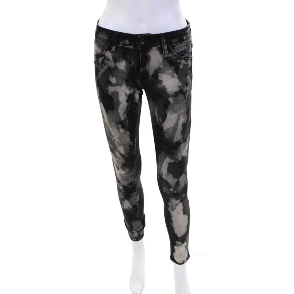 Sinclair Womens Abstract Print Low Rise Skinny Leg Jeans Black Cotton Size 26